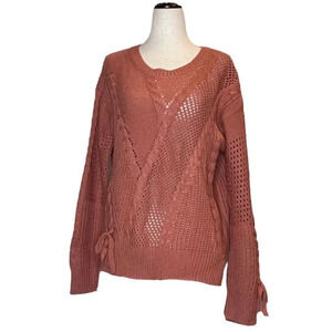 June & Hudson WOMENS Magenta Long Sleeve Round Neck Cable Knit Sweater Medium